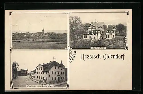 AK Hessisch-Oldendorf, Rathaus und Gasthaus Ratskeller, Oberförsterei, Ortspartie