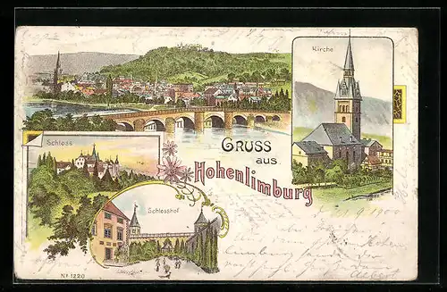 Lithographie Hohenlimburg, Schloss, Schlosshof, Kirche