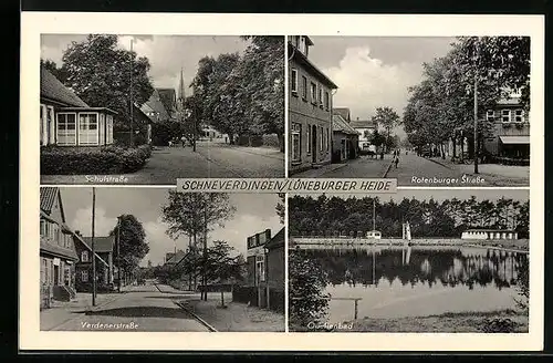 AK Schneverdingen /Lüneburger Heide, Quellenbad, Schulstrasse, Verdenerstrasse