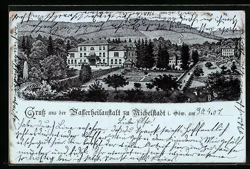 Lithographie Michelstadt, Wasserheilanstalt