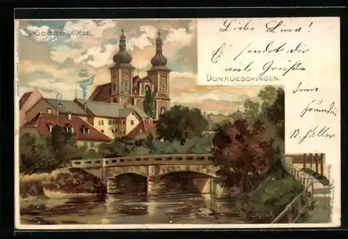 Lithographie Donaueschingen, Schützenbrücke