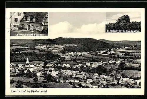 AK Bundenthal im Pfälzerwald, Kaufhaus Franz Schlick, Fladenstein, Teilansicht