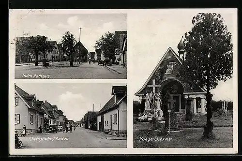 AK Oetigheim /Baden, Beim Rathaus, Kriegerdenkmal, Strassenpartie