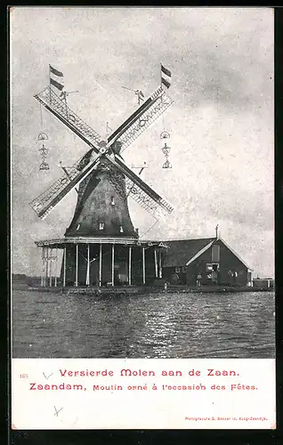 AK Zaandam, Moulin orne á l`occasion des Fetes, Windmühle