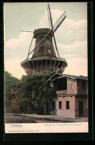 AK Potsdam, Historische Windmühle bei Sanssouci