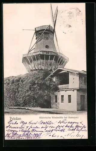AK Potsdam, Historische Windmühle bei Sanssouci