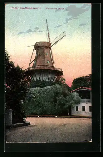 AK Potsdam-Sanssouci, Historische Mühle im Abendrot