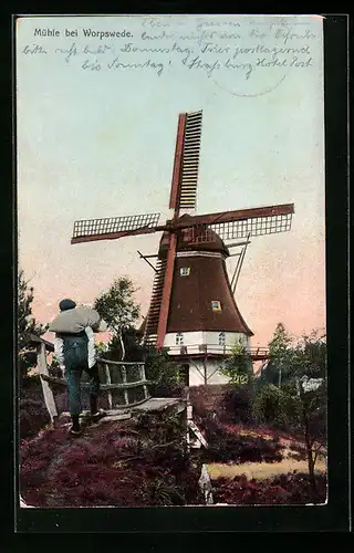 AK Worpswede, Ortspartie mit Windmühle