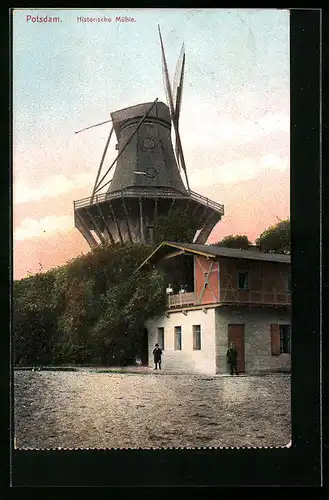 AK Potsdam, Historische Mühle im Abendrot