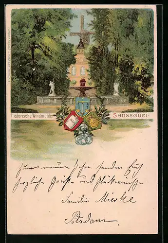 Lithographie Potsdam-Sanssouci, Historische Windmühle