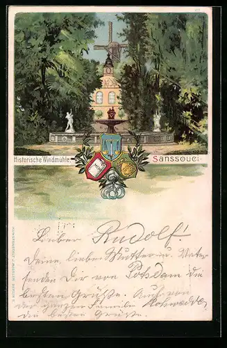 Lithographie Potsdam-Sanssouci, Historische Windmühle
