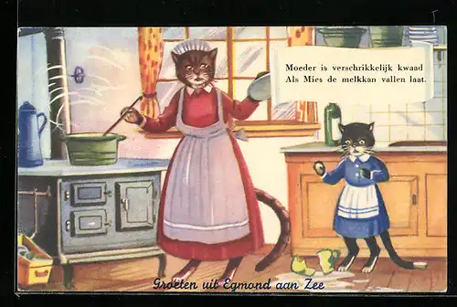 AK Katzen in der Küche, Zerbrochene Tasse