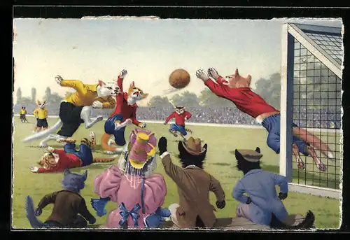AK Vermenschlichte Katzen beim Fussballspiel