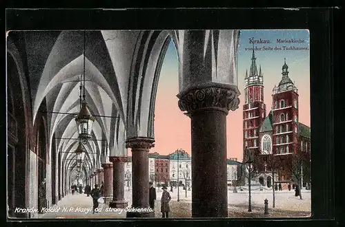 AK Krakau, Marienkirche von der Seite des Tuchhauses