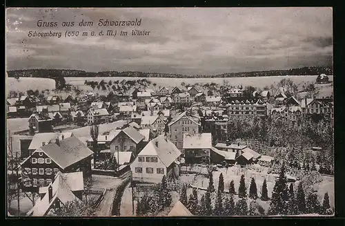 AK Schoemberg i. Schwarzwald, Ortsansicht im Winter