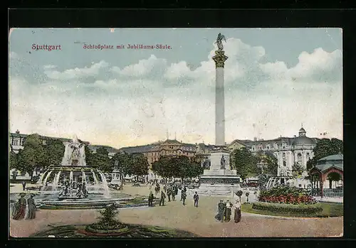 AK Stuttgart, Schlossplatz mit Jubiläums-Säule