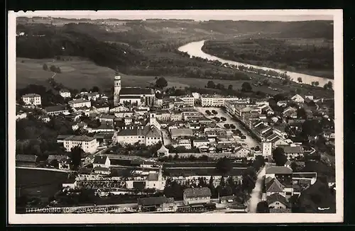 AK Tittmoning (Oberbayern), Totalansicht mit Salzach vom Flugzeug aus