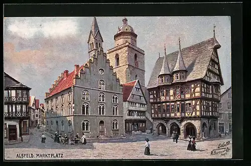 Künstler-AK Alsfeld, Marktplatz