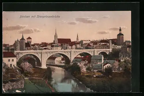 AK Bautzen, Stadtansicht mit der Kronprinzenbrücke