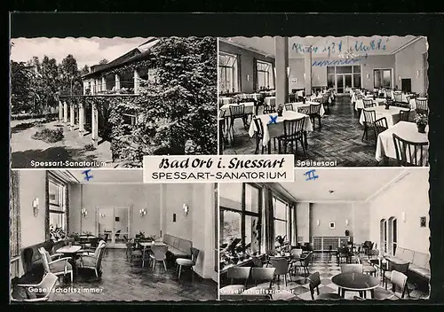 AK Bad Orb i. Spessart, Spessart-Sanatorium mit Speisesaal und Gesellschaftszimmer