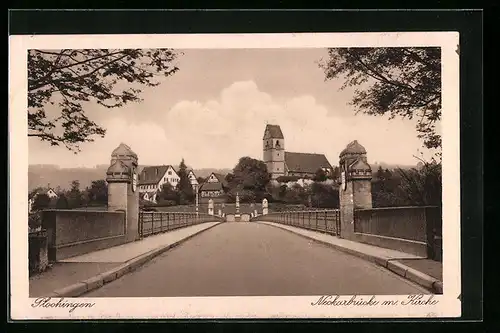 AK Plochingen, Neckarbrücke mit Kirche