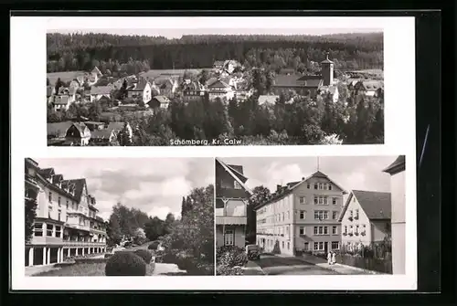 AK Schömberg Kr. Calw, Ortsansicht und zwei Ansichten aus der Stadt