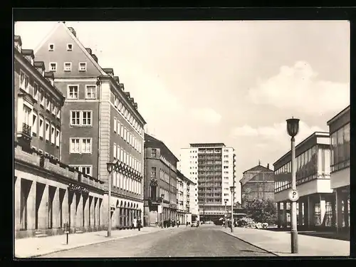 AK Karl-Marx-Stadt, Blick zum neuen Hochhaus an der Wilhelm-Pieck-Strasse