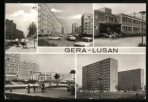AK Gera-Lusan, Fünf Ansichten aus dem Stadtteil