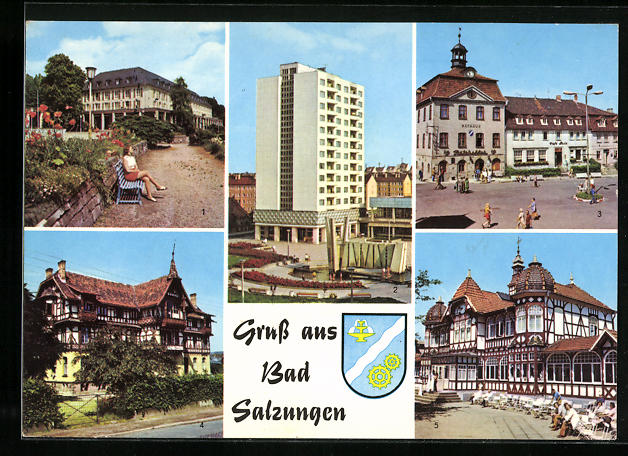 AK Bad Salzungen, Kurhaus, Hochhaus am Leninplatz, am Markt