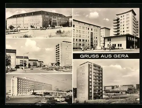 AK Gera, Bergarbeiterpoliklinik und Johannes-R.-Becher-Strasse in Bieblach, Interhotel Gera, Ernst-Thälmann-Strasse