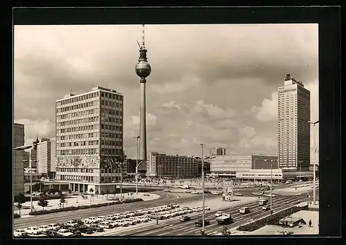 AK Berlin, Alexanderplatz mit Hochhäusern und Fernsehturm