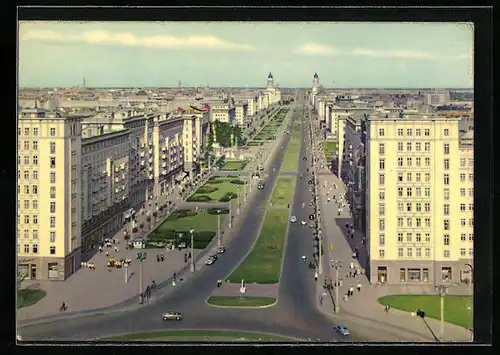 AK Berlin, Am Strausberger Platz mit Blick in die Karl-Marx-Allee