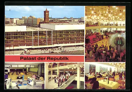 AK Berlin, Palast der Republik, Konzert im Hauptfoyer, Spreebowling, Mitarbeiter auf der Haupttreppe, Spreerestaurant