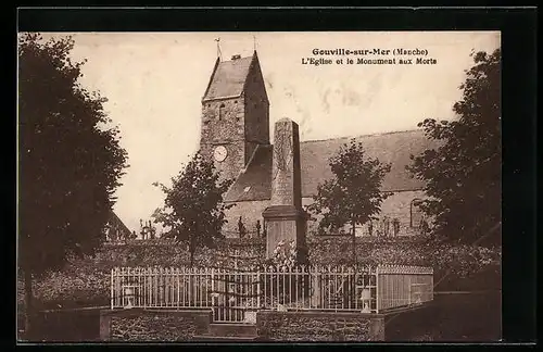 AK Gouville-sur-Mer, L`Eglise et le Monument aux Morts
