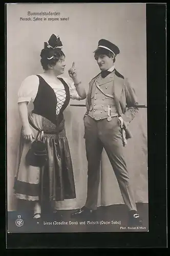 AK Operette Bummelstudenten, Schauspieler Josefine Dora und Oscar Sabo als Liese und Matsch