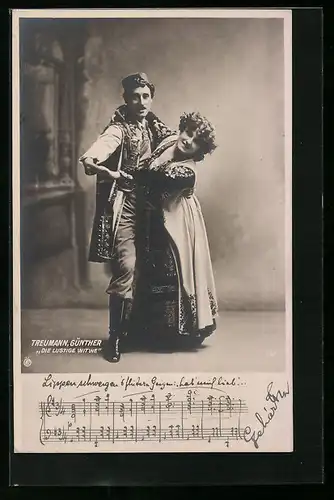 AK Operette Die lustige Witwe, Schauspieler Treumann und Günther