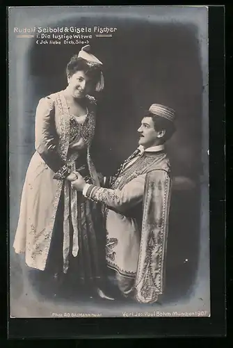 AK Operette Die lustige Witwe, Schauspieler Rudolf Seibold und Gisela Fischer