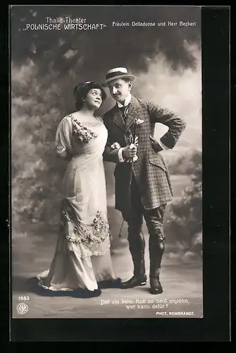 AK Operette Polnische Wirtschaft, Schauspieler Fräulein Delladonna und Herr Bechert