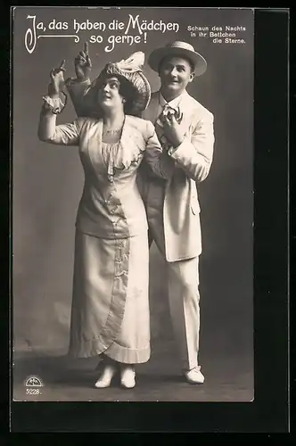 AK Operette Ja das haben die Mädchen so gerne, Paar hält Hände und guckt in die Sterne