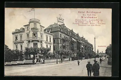 AK Wiesbaden, Hotel Reichspost, Bes. Emil Zorn