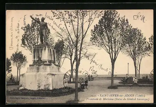 AK Saint-Sever-sur-Adour, Promenade de Morlanne, Statue du General Lamarque