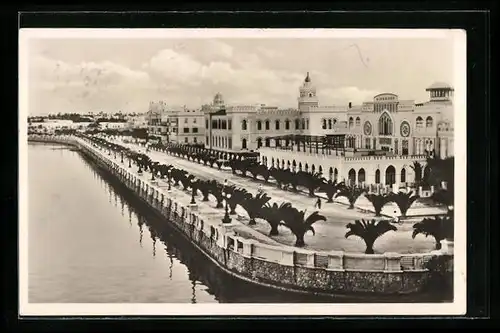 AK Tripolis, Uferpartie mit Palmen und Gebäuden