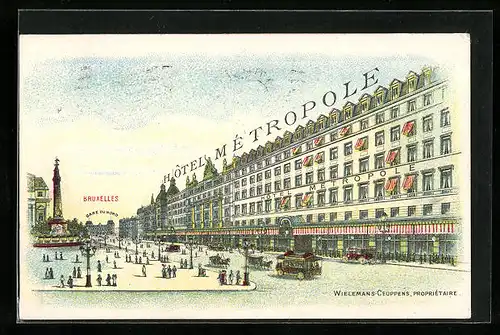 Lithographie Brüssel / Bruxelles, Hotel Metropole, Gare du Nord