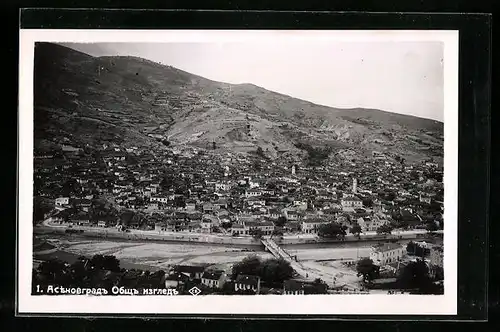 AK Assenowgrad, Ortsansicht aus der Vogelschau mit Fluss
