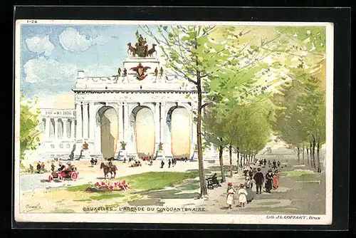 Lithographie Brüssel / Bruxelles, L`Arcade du Cinquantenaire