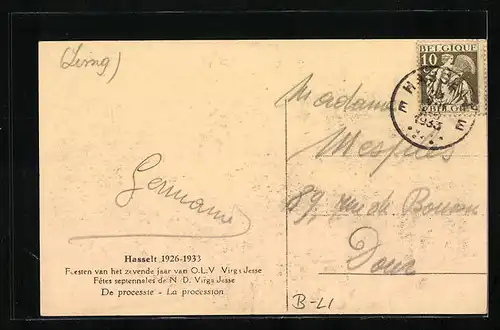 AK Hasselt, 1926-1933 Feesten van het zevende jaar van O. L. V. Virga Jesse, De processie