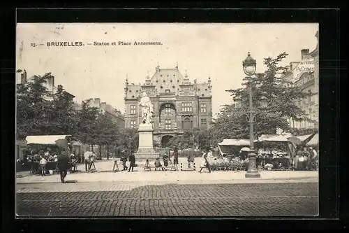 AK Brüssel / Bruxelles, Statue et Place Anneessens