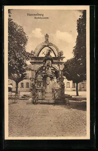 AK Hammelburg, Blick zum Marktbrunnen