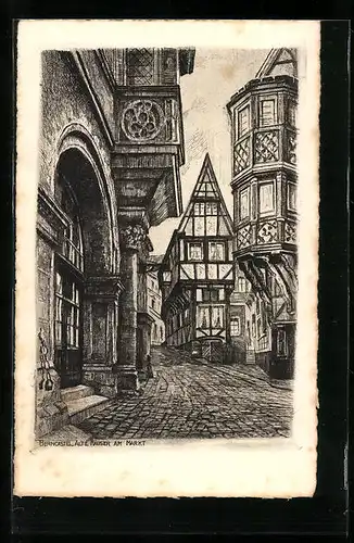 AK Berncastel, Alte Häuser am Markt