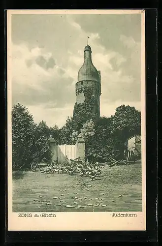 AK Zons a. Rhein, Blick zum Judenturm